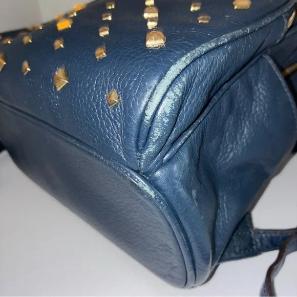 Michael Kors Abbey Backpack Medium Navy Blue Leather Studded *READ - Picture 7 of 14